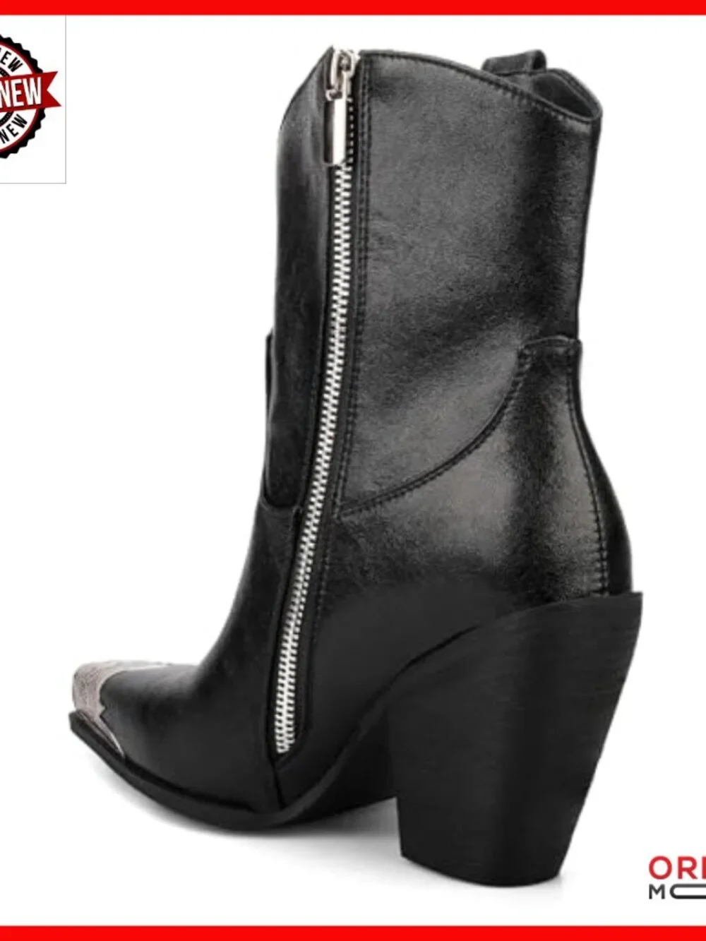 Women's Western Ankle Boots Engraved Steel Toe Block Heel Faux Leather